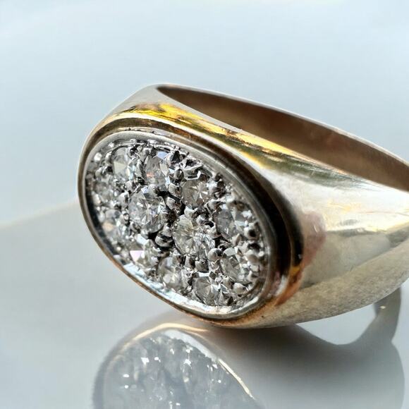 Vintage 14K Gold Diamond Signet Ring Cluster Men’s Biker Signed Sevan Size 10.5 - Picture 2 of 8